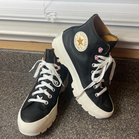 Converse All Star Lugged Counter Climate Chunky Sneaker Women Sz 8 Black Leather - Picture 2 of 11